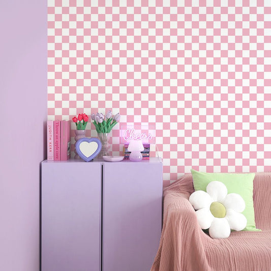 はがせる壁紙 のりなしタイプ What's poppin? チェッカー XS (49cm×2.5mサイズ) ピーチ