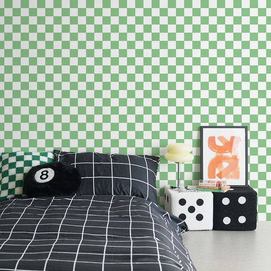 はがせる壁紙 のりなしタイプ What's poppin? チェッカー XS (49cm×3mサイズ) グリーン