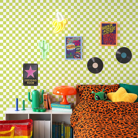 はがせる壁紙 のりなしタイプ What's poppin? チェッカー XS (49cm×2.5mサイズ) ライム