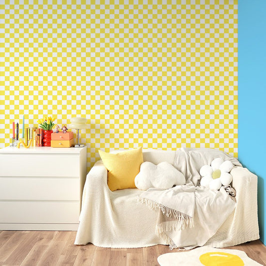 はがせる壁紙 のりなしタイプ What's poppin? チェッカー XS (49cm×2.5mサイズ) イエロー