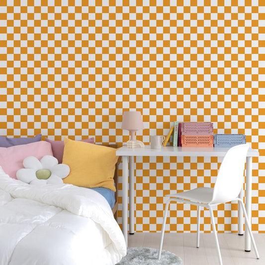 はがせる壁紙 のりなしタイプ What's poppin? チェッカー XS (49cm×3mサイズ) オレンジ