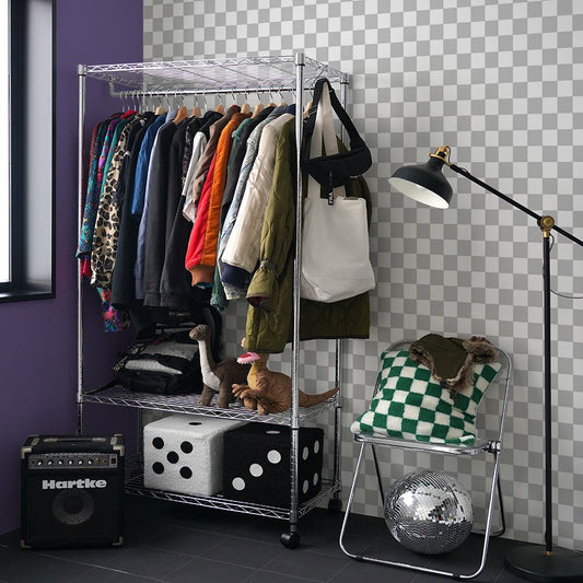 はがせる壁紙 のりなしタイプ What's poppin? チェッカー XS (49cm×2.5mサイズ) グレー