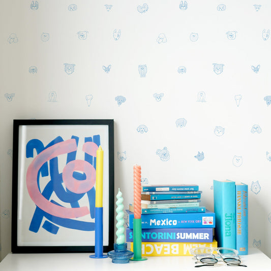 はがせる壁紙 のりなしタイプ What's poppin? Doggy’s Collection (49cm×3mサイズ) Faceful Friends ブルー