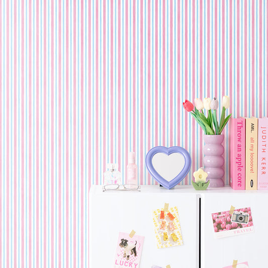 貼りやすいフリース壁紙 のりなしタイプ What's poppin? デイリーストライプ キャンディーブリーズ