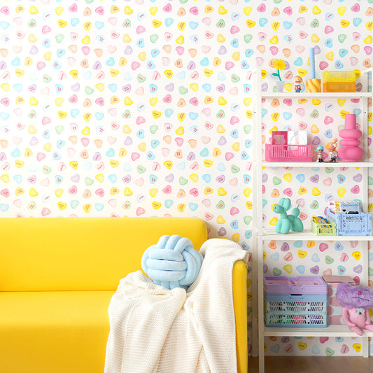 はがせる壁紙 のりなしタイプ What's poppin? ハートラムネ (49cm×2.5mサイズ) シュガー