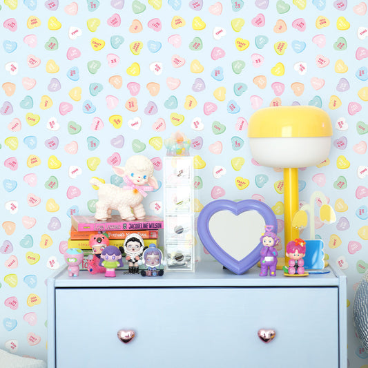 はがせる壁紙 のりなしタイプ What's poppin? ハートラムネ (49cm×3mサイズ) ソーダ