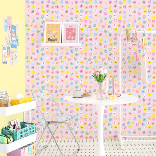 はがせる壁紙 のりなしタイプ What's poppin? ハートラムネ (49cm×2.5mサイズ) ピーチ