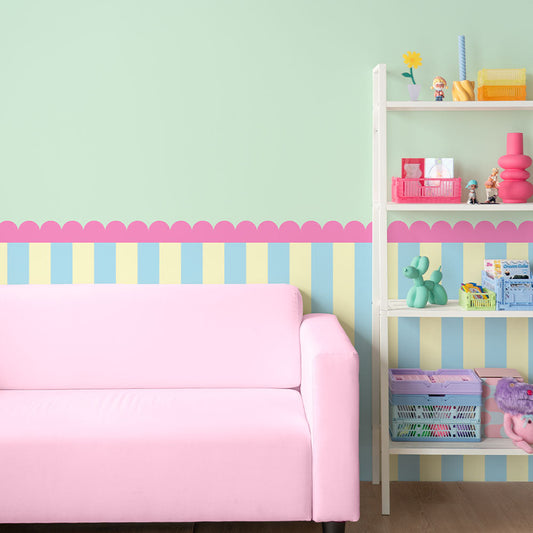 はがせる壁紙 のりなしタイプ What's poppin? ジェリーストライプ ミルキーフロート(スカラップ)