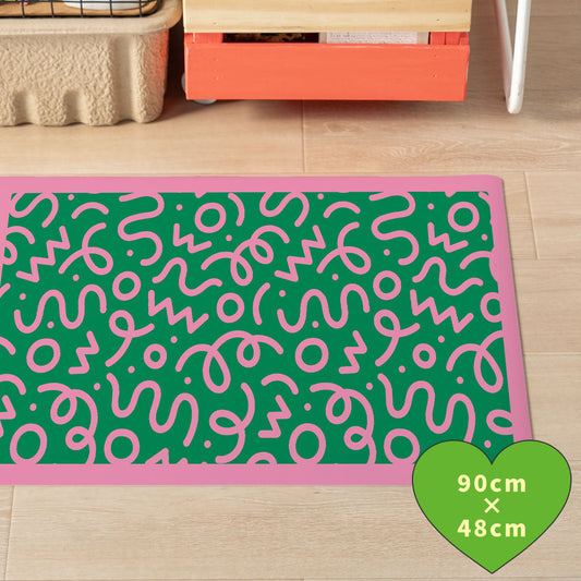 拭けるキッチンマット 「Sheete me ! (シーテミー)」 48cm×90cm WIGGLE WAVE ミントクラッシュ What's poppin?