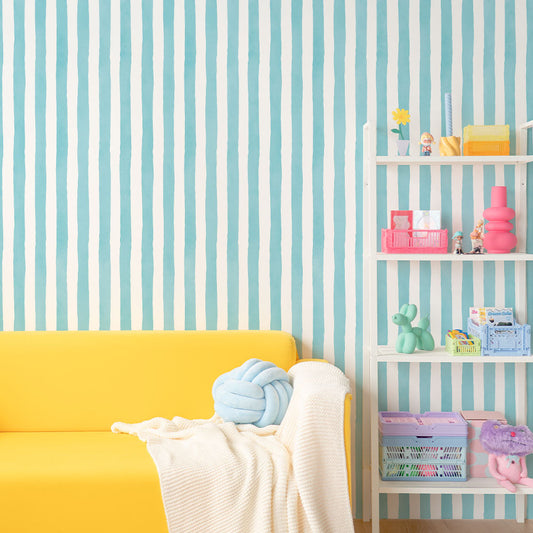 貼りやすいフリース壁紙 のりなしタイプ What's poppin? メロウストライプ アクアブリーズ