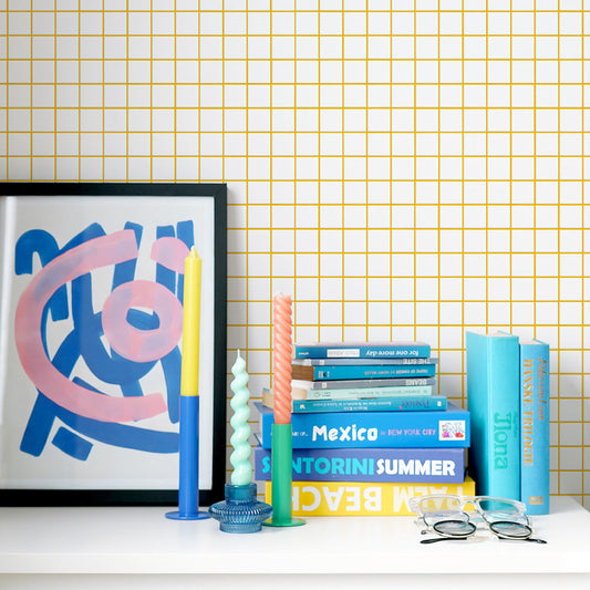 はがせる壁紙 のりなしタイプ What's poppin? ミニスクエアタイル カラージョイント (49cm×3mサイズ) レモンキャンディ