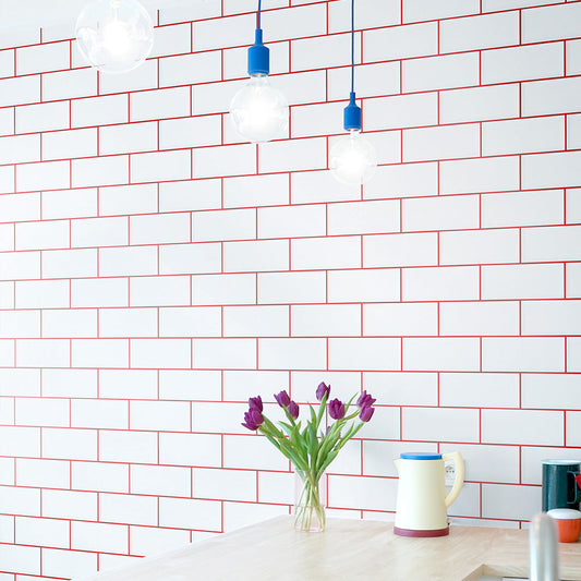 はがせる壁紙 のりなしタイプ What's poppin? メトロタイル カラージョイント (49cm×3mサイズ) チェリースカッシュ