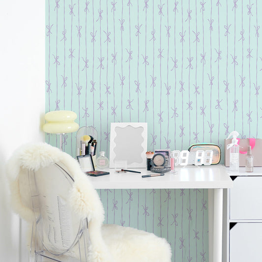 はがせる壁紙 のりなしタイプ What's poppin? リボンストライプ カラフル (49cm×3mサイズ) パープルスカッシュ