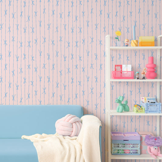 はがせる壁紙 のりなしタイプ What's poppin? リボンストライプ カラフル (49cm×3mサイズ) シュガーフロス