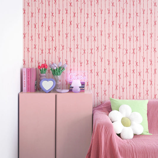 はがせる壁紙 のりなしタイプ What's poppin? リボンストライプ カラフル (49cm×2.5mサイズ) ストロベリー