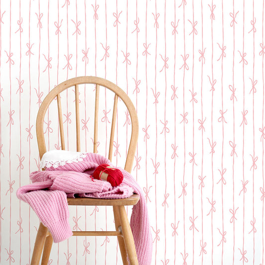 はがせる壁紙 のりなしタイプ What's poppin? リボンストライプ ナチュラル (49cm×2.5mサイズ) ローズ