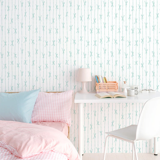 はがせる壁紙 のりなしタイプ What's poppin? リボンストライプ ナチュラル (49cm×2.5mサイズ) ミント