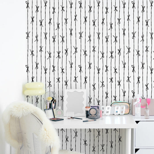 はがせる壁紙 のりなしタイプ What's poppin? リボンストライプ ナチュラル (49cm×3mサイズ) ノワール