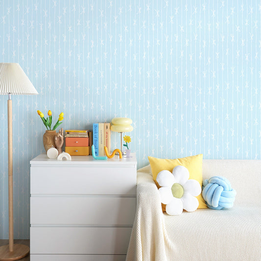 はがせる壁紙 のりなしタイプ What's poppin? リボンストライプ ナチュラル (49cm×2.5mサイズ) スカイ