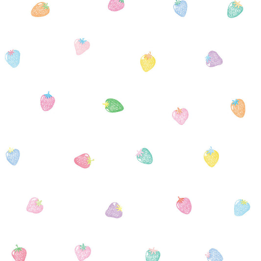 【サンプル】貼りやすいフリース壁紙 のりなしタイプ What's poppin? ストロベリードロップ レインボーベリー / ホワイト