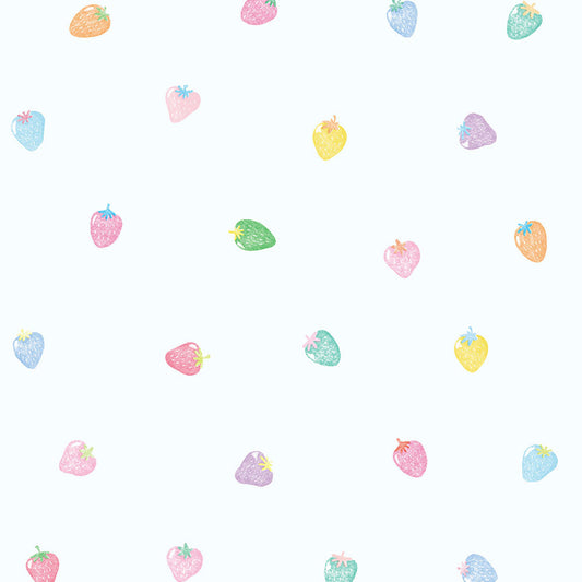 【サンプル】貼りやすいフリース壁紙 のりなしタイプ What's poppin? ストロベリードロップ レインボーベリー / ブルー