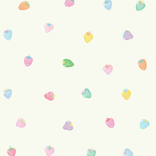 【サンプル】貼りやすいフリース壁紙 のりなしタイプ What's poppin? ストロベリードロップ レインボーベリー / グリーン