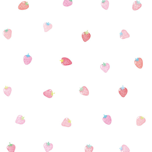 【サンプル】貼りやすいフリース壁紙 のりなしタイプ What's poppin? ストロベリードロップ ミックスベリー / ホワイト