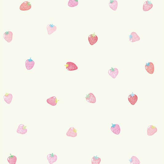 【サンプル】貼りやすいフリース壁紙 のりなしタイプ What's poppin? ストロベリードロップ ミックスベリー / グリーン