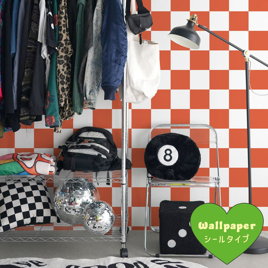 はがせる壁紙 シールタイプ What's poppin? チェッカー L (49cm×3mサイズ) レッド