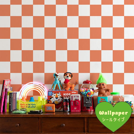 はがせる壁紙 シールタイプ What's poppin? チェッカー L (49cm×3mサイズ) バーミリオン