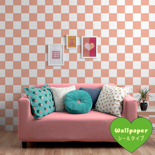 はがせる壁紙 シールタイプ What's poppin? チェッカー L (49cm×2.5mサイズ) サーモン