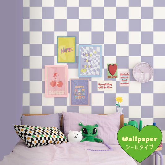 はがせる壁紙 シールタイプ What's poppin? チェッカー L (49cm×2.5mサイズ) パープル