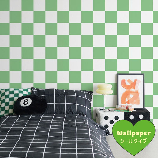 はがせる壁紙 シールタイプ What's poppin? チェッカー L (49cm×2.5mサイズ) グリーン