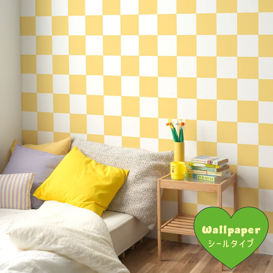 はがせる壁紙 シールタイプ What's poppin? チェッカー L (49cm×3mサイズ) クリーム