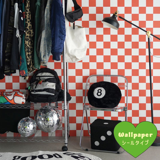 はがせる壁紙 シールタイプ What's poppin? チェッカー M (49cm×2.5mサイズ) レッド