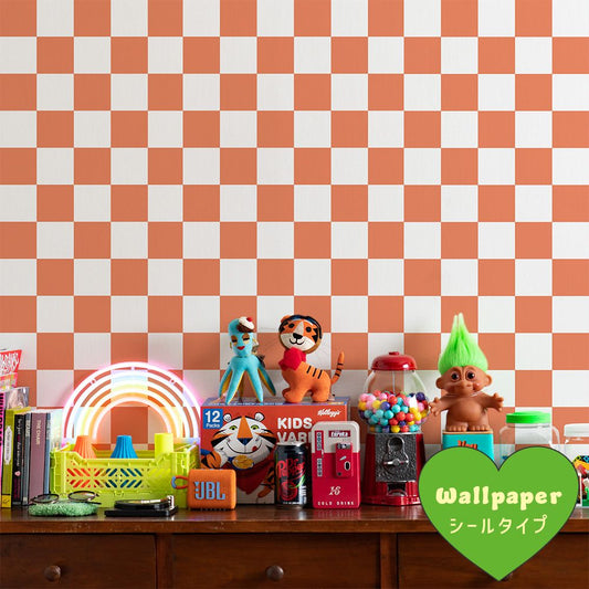 はがせる壁紙 シールタイプ What's poppin? チェッカー M (49cm×2.5mサイズ) バーミリオン