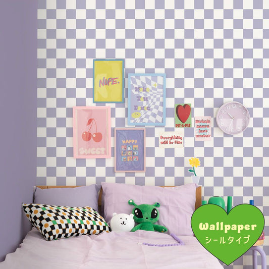 はがせる壁紙 シールタイプ What's poppin? チェッカー M (49cm×3mサイズ) パープル