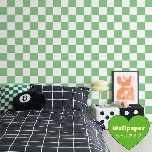はがせる壁紙 シールタイプ What's poppin? チェッカー M (49cm×3mサイズ) グリーン