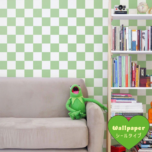 はがせる壁紙 シールタイプ What's poppin? チェッカー M (49cm×3mサイズ) エメラルド