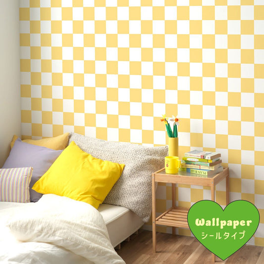 はがせる壁紙 シールタイプ What's poppin? チェッカー M (49cm×2.5mサイズ) クリーム