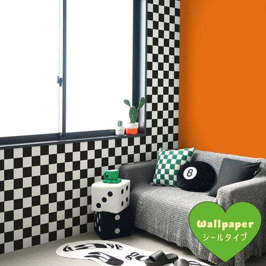 はがせる壁紙 シールタイプ What's poppin? チェッカー M (49cm×2.5mサイズ) ブラック