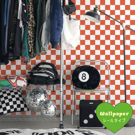 はがせる壁紙 シールタイプ What's poppin? チェッカー S (49cm×2.5mサイズ) レッド