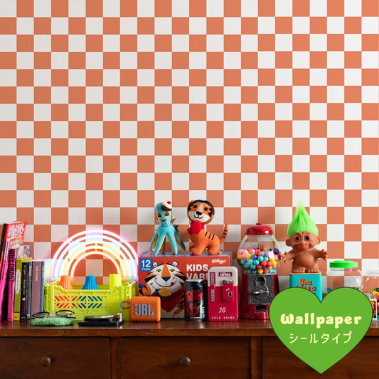 はがせる壁紙 シールタイプ What's poppin? チェッカー S (49cm×3mサイズ) バーミリオン