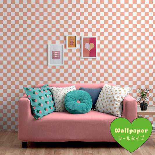 はがせる壁紙 シールタイプ What's poppin? チェッカー S (49cm×3mサイズ) サーモン