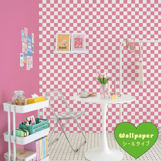 はがせる壁紙 シールタイプ What's poppin? チェッカー S (49cm×3mサイズ) ピンク