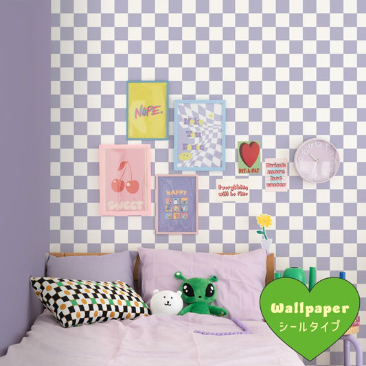 はがせる壁紙 シールタイプ What's poppin? チェッカー S (49cm×2.5mサイズ) パープル