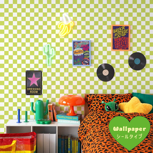 はがせる壁紙 シールタイプ What's poppin? チェッカー S (49cm×2.5mサイズ) ライム