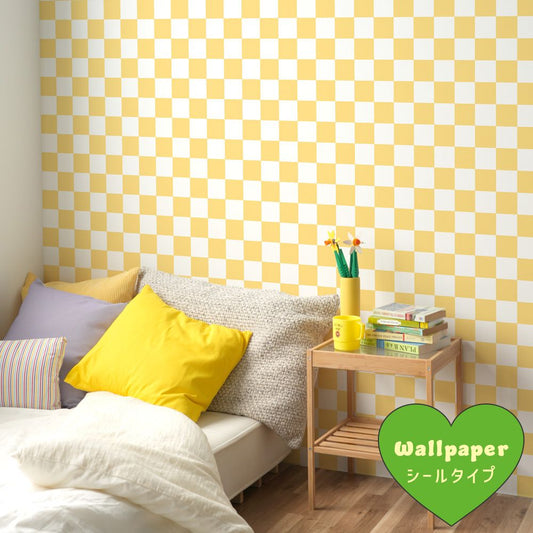はがせる壁紙 シールタイプ What's poppin? チェッカー S (49cm×2.5mサイズ) クリーム