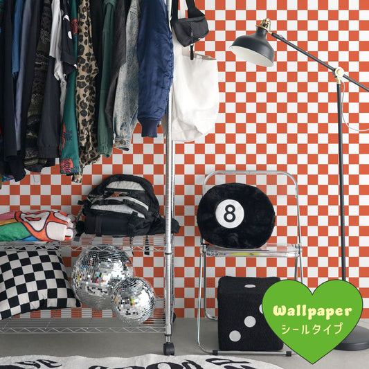 はがせる壁紙 シールタイプ What's poppin? チェッカー XS (49cm×3mサイズ) レッド