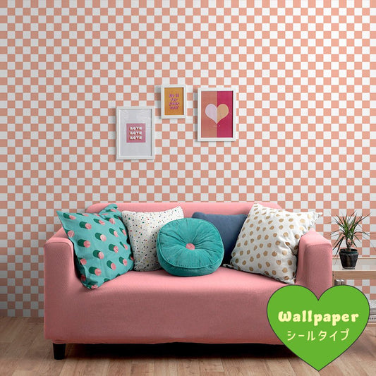 はがせる壁紙 シールタイプ What's poppin? チェッカー XS (49cm×2.5mサイズ) サーモン